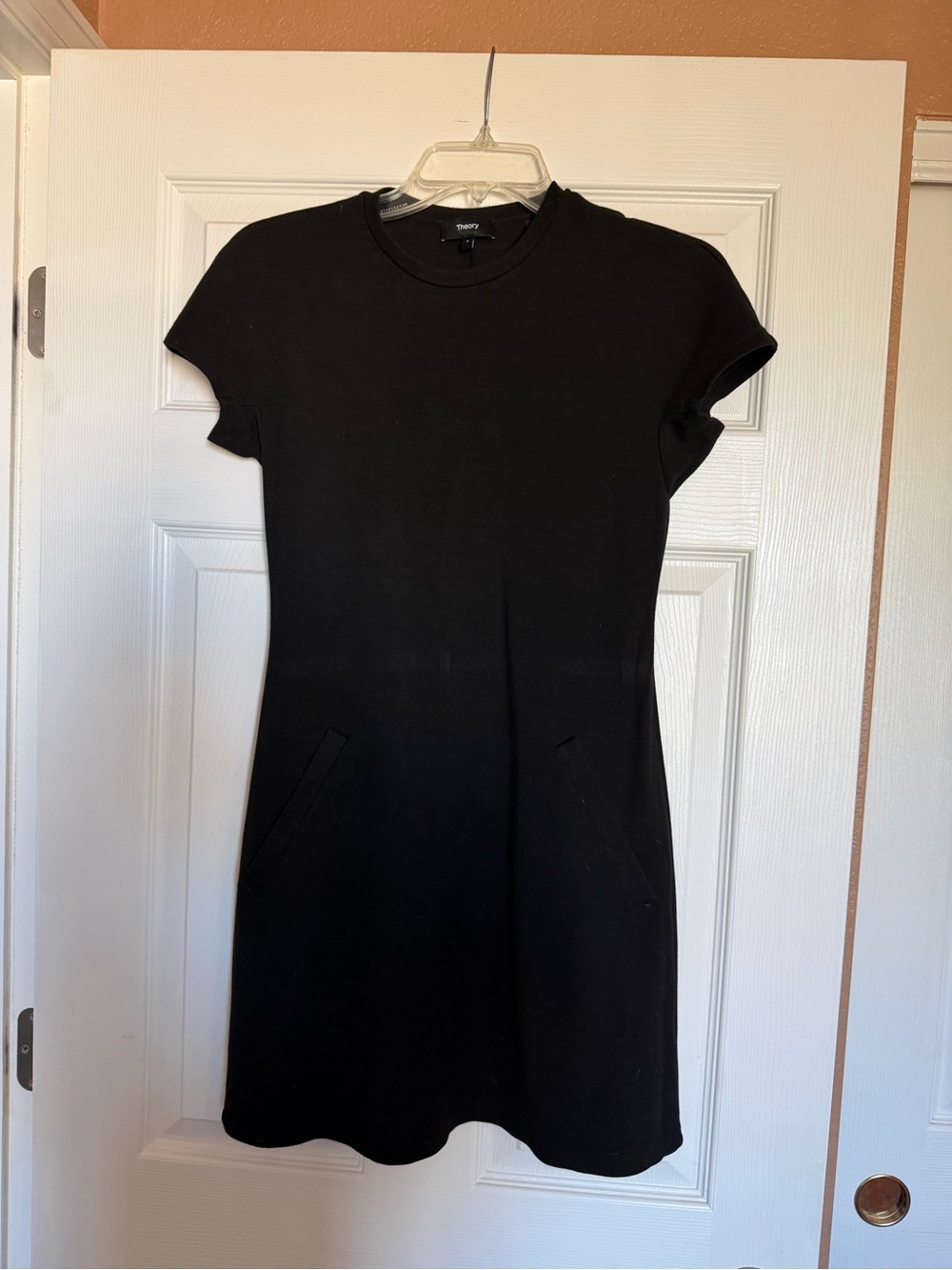 Theory Black Short-Sleeve Knit A-Line Dress